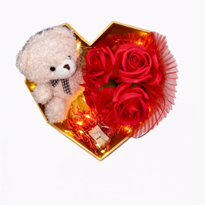 Diamond Rose Box με Αρκουδάκι και Τριαντάφυλλα