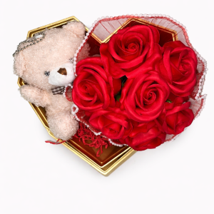 Diamond Rose Box με Αρκουδάκι και Τριαντάφυλλα Deluxe